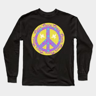 Peace Yellow Pink Purple Turquoise with Doves Long Sleeve T-Shirt